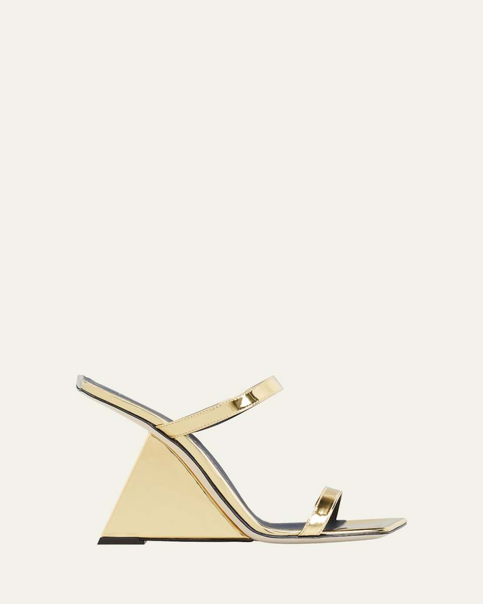 Metallic Leather Triangle-Heel Mules